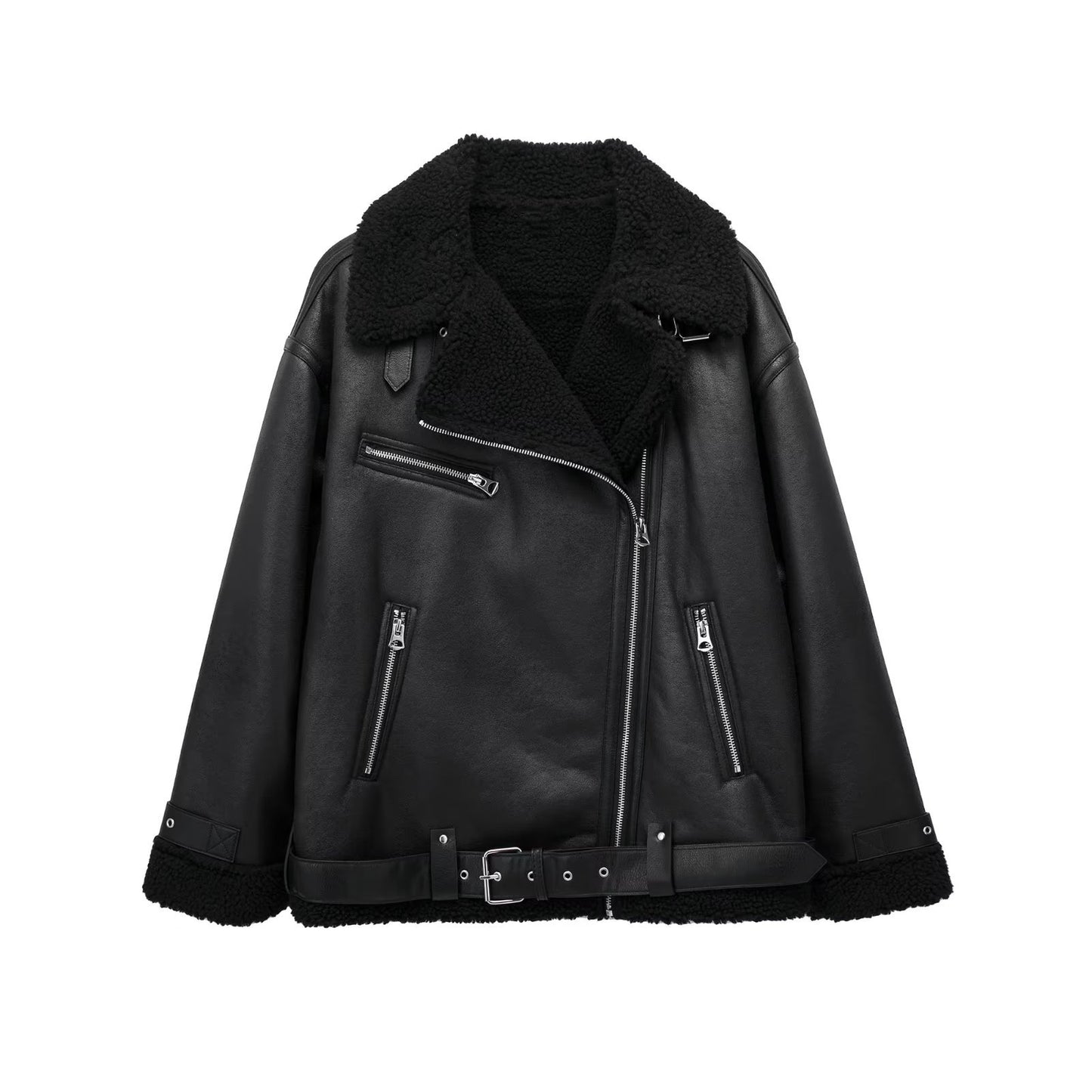 Women's Fashion Zipper With Belt Double-sided Loose Jackets