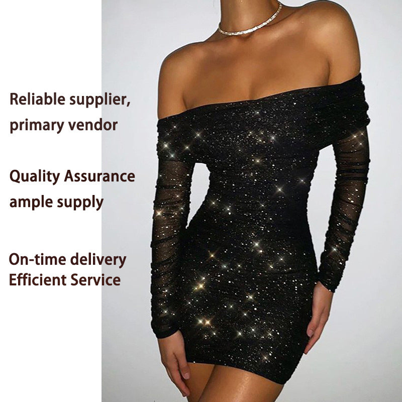 Women's Summer Sexy Ruffle Hip Long Sleeve Dress