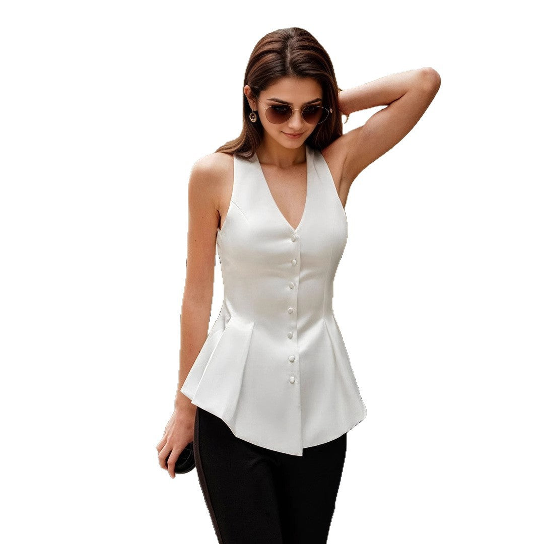 Women's Elegant Fashion Over Sleeveless Breasted Pure Vests