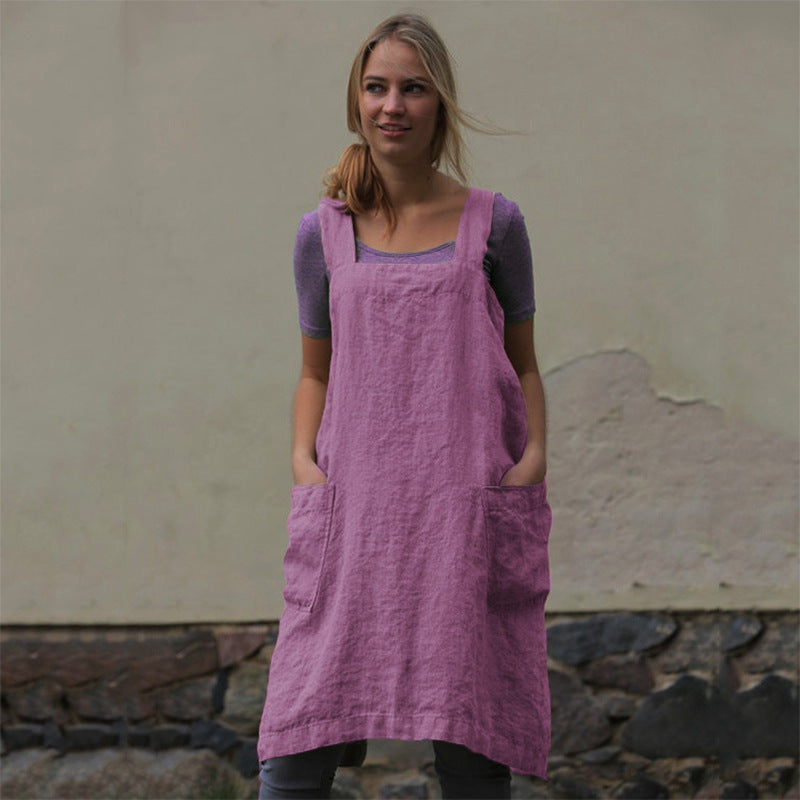 Women's Cotton Linen Apron Home Wear Gardening Dress