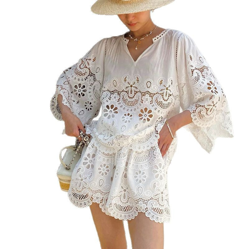 Women's French White Lace Shirt South Oil Blouses