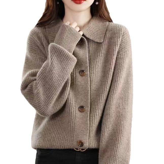 Women's Polo Collar Gentle Loose Lazy Style Thick Women's Sweater