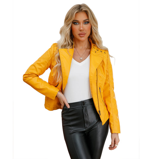 Women's European Leather Slim Thin Ladies Motorcycle Jackets