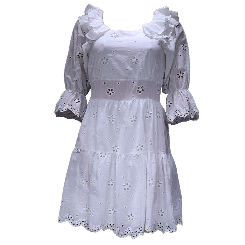 Women's Temperament Long Sleeves Combed Cotton Mini Dresses