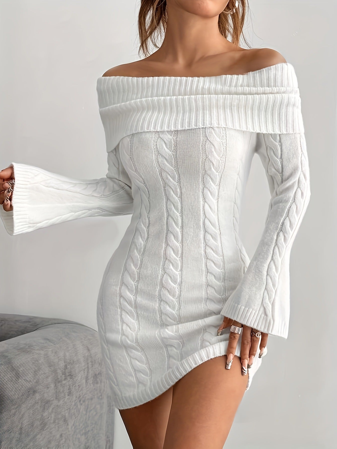 Women's Mid-length Twisted Woolen Long Sleeve Sexy Hollow Sheath Sweater