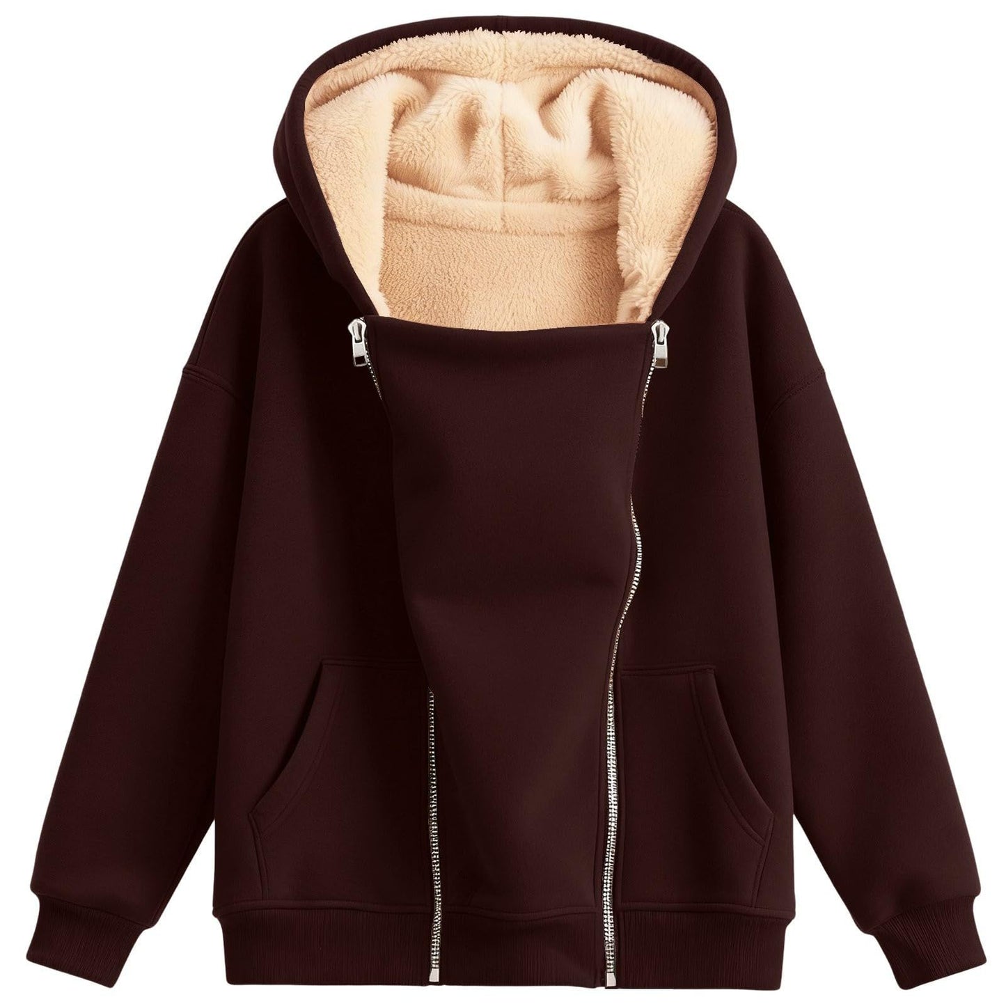 Women's Loose-fitting Hoodie Long Sleeve Zipper Pure Color Women's Sweater, Sweater