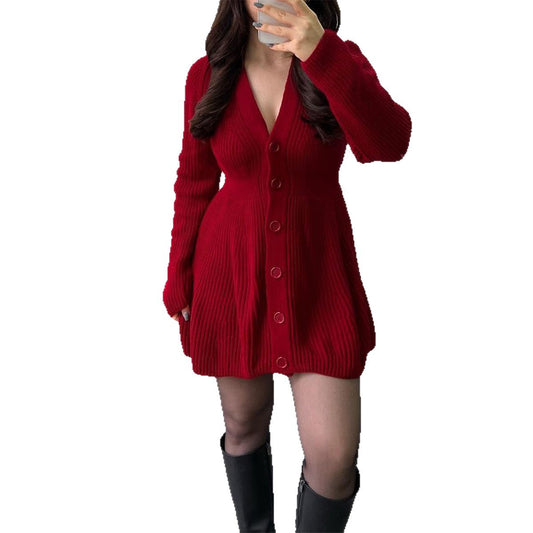 Women's Fashion Casual Long Sleeve Dress Woolen Dresses
