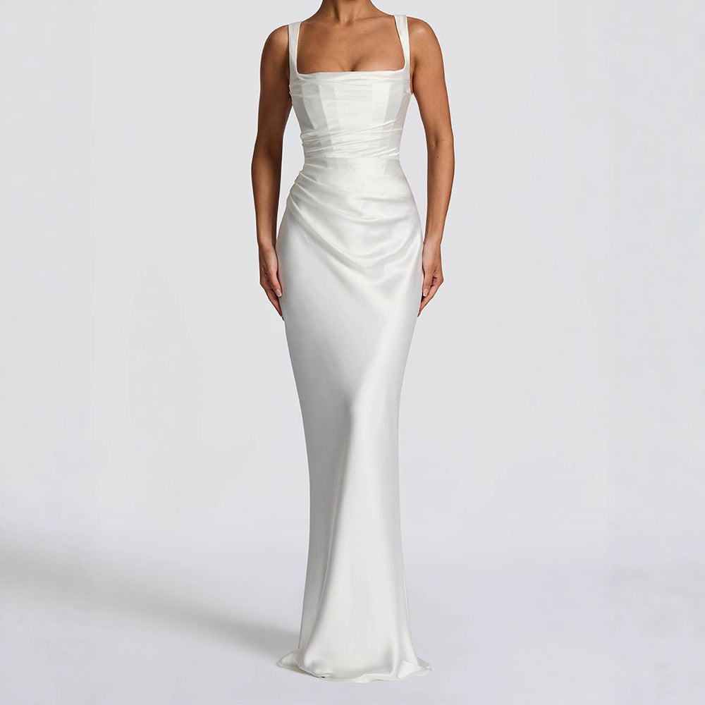 Women's Sexy Corset Backless Sleeveless Sling Solid Dresses