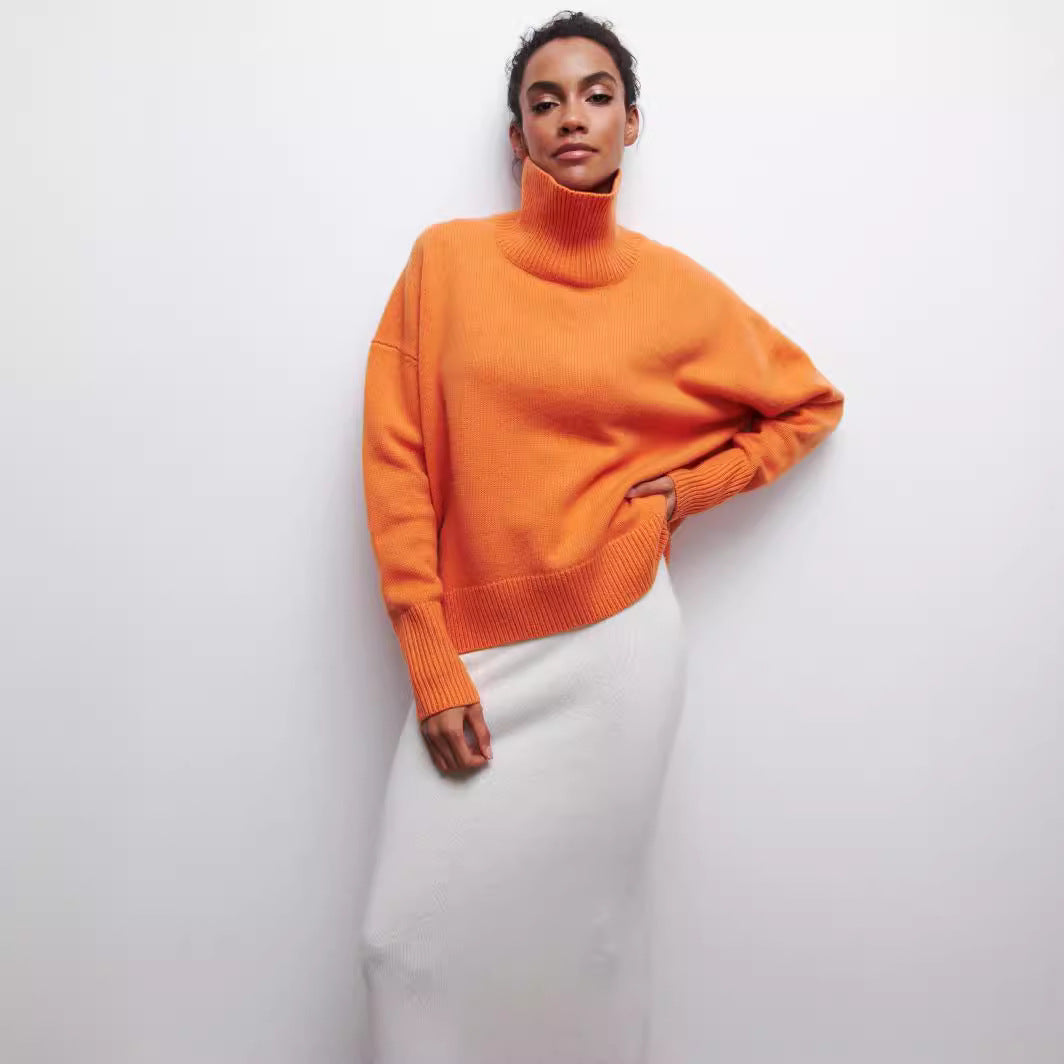 New Women's Loose Mock Neck Russian Sweater