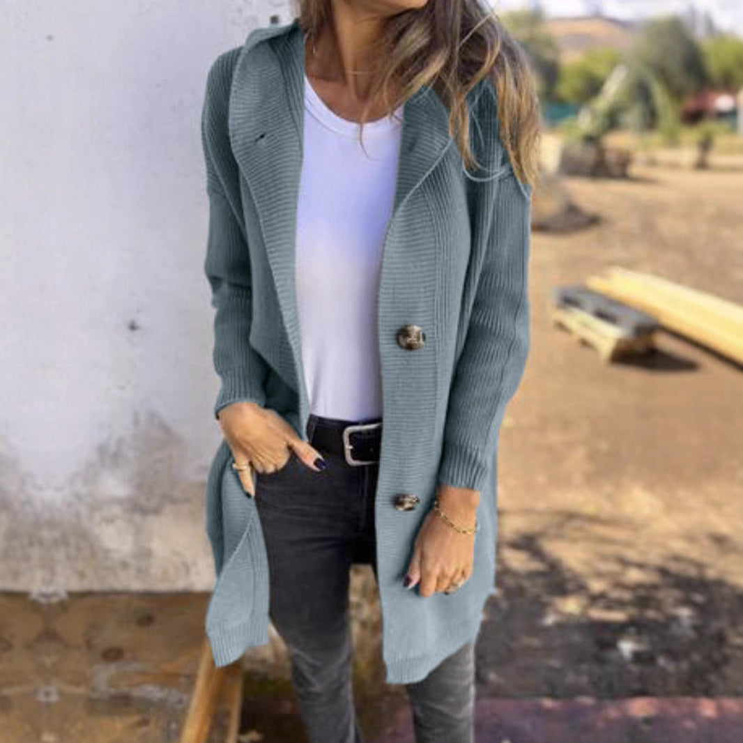 Women's Color Hooded Knit Long Sleeve Loose Sweaters