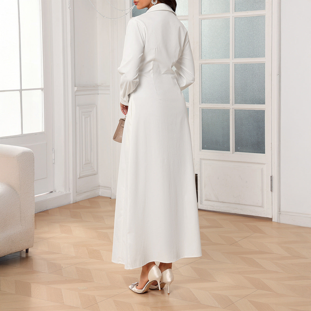 Women's Sexy Design Backless Waist Trimming Solid Dresses