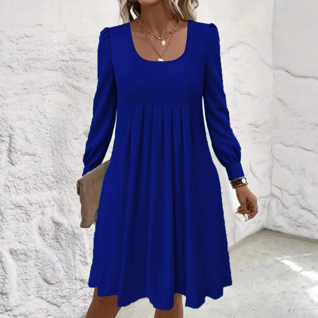 Popular Long Sleeve Fashionable Pleated Mid-length Dress