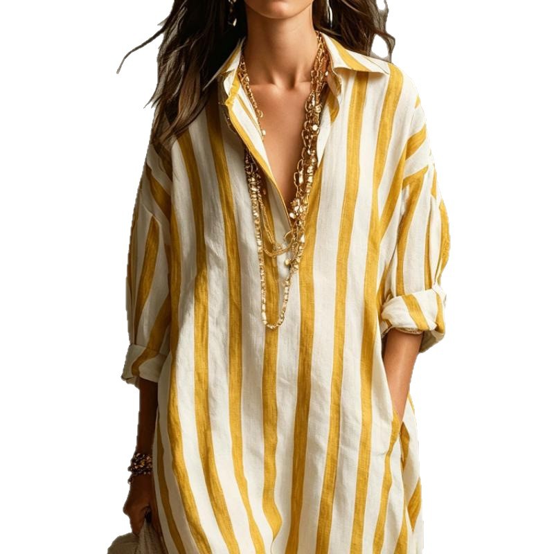 Popular Fashion Loose Long Printed Shirt Dress