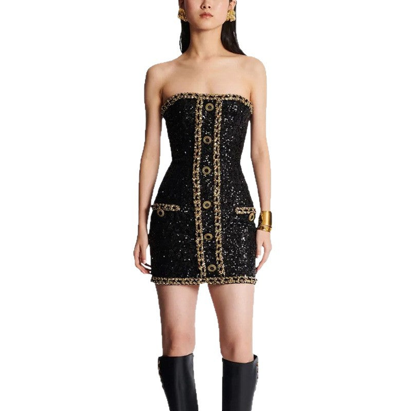 Early Spring Fashionable Sequins Chain Tube Dress