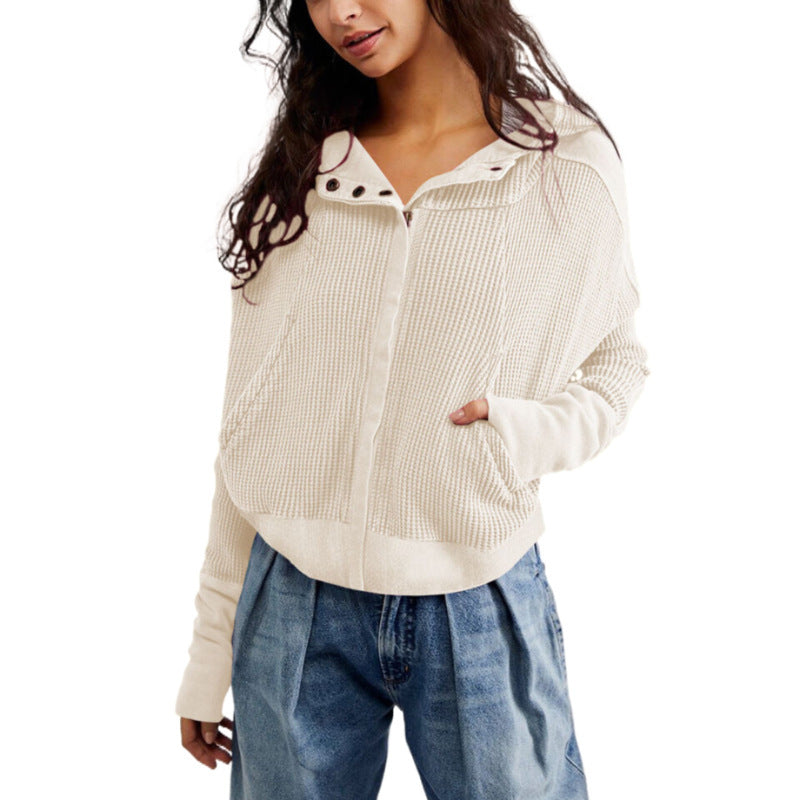 Women's Patchwork Long Sleeve Pullover Zipper Trendy Hoodie Tops