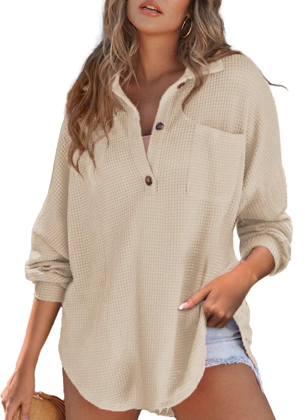 Women's Classy Comfortable Waffle Knit Waist Blouses