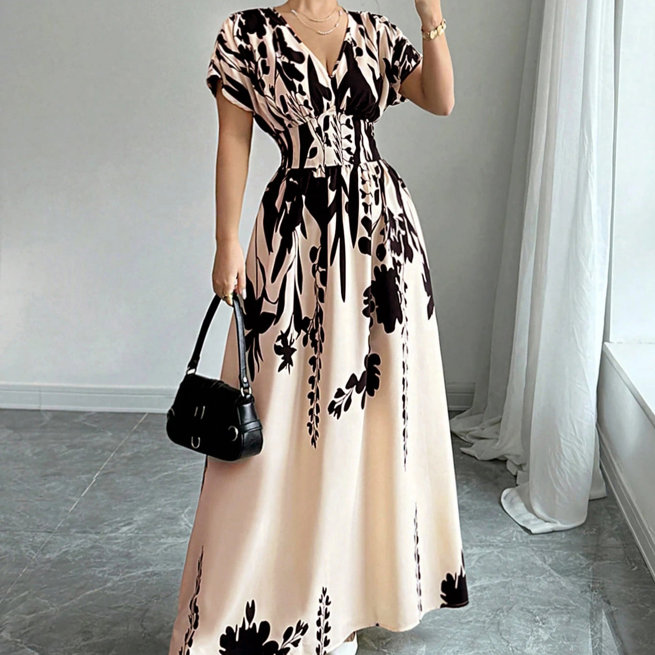 Classic Women's Elegant Printed Irregular Long Dress