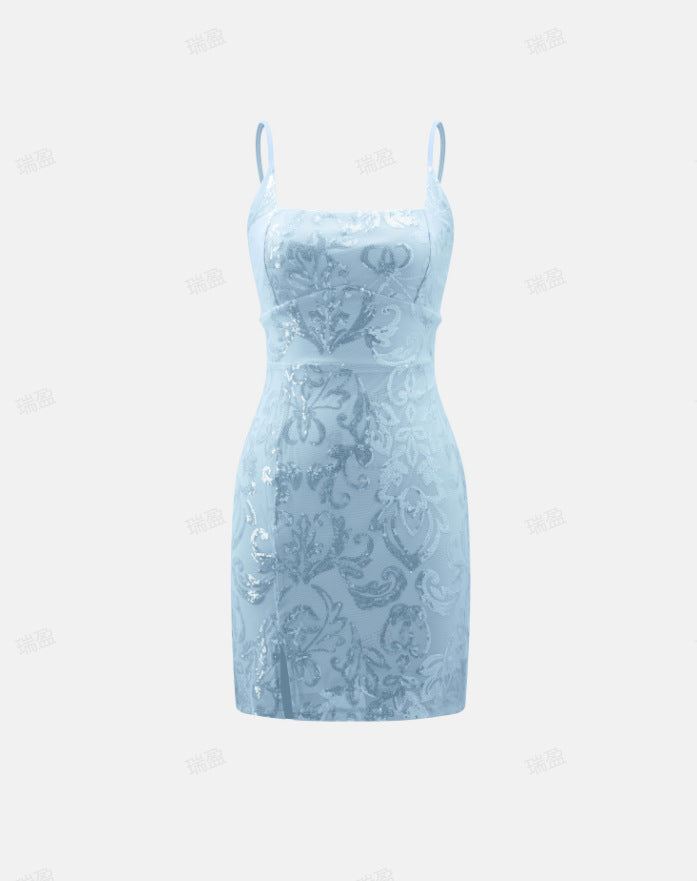 Women's Summer Fashion Elegant Sequins Strap Backless Dresses