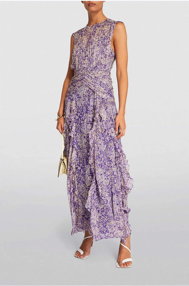 Women's Chiffon Printed Fairy Long Elegant Dress Dresses