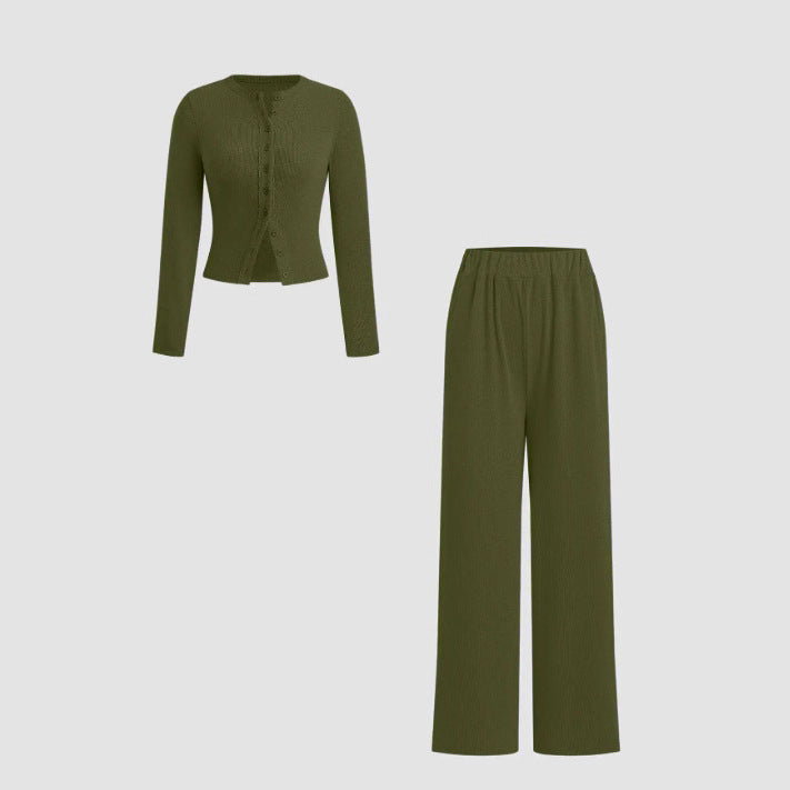 Unique Buttoned Long Sleeve Wide Leg Fashion Casual Suit