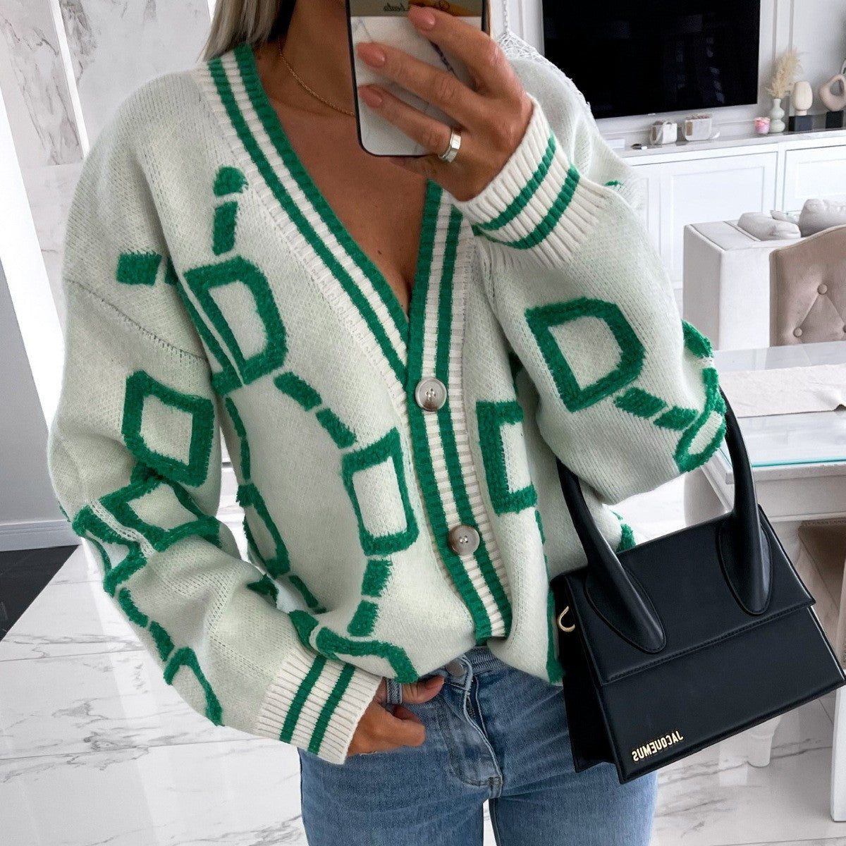 Classic Women's Single Breasted Knitted Loose Women's Sweater