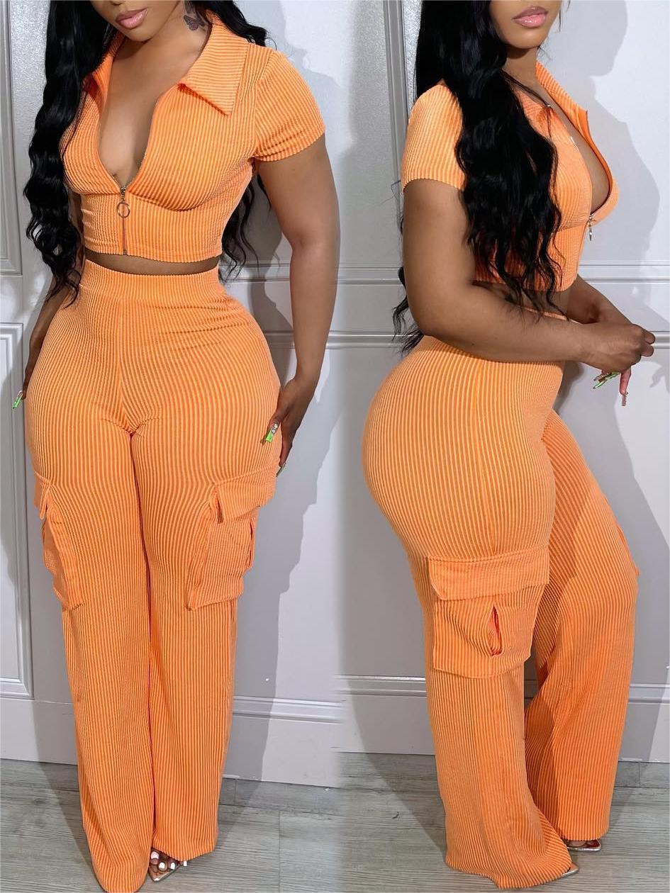 Zipper Trousers Casual Solid Color Two-piece Suits