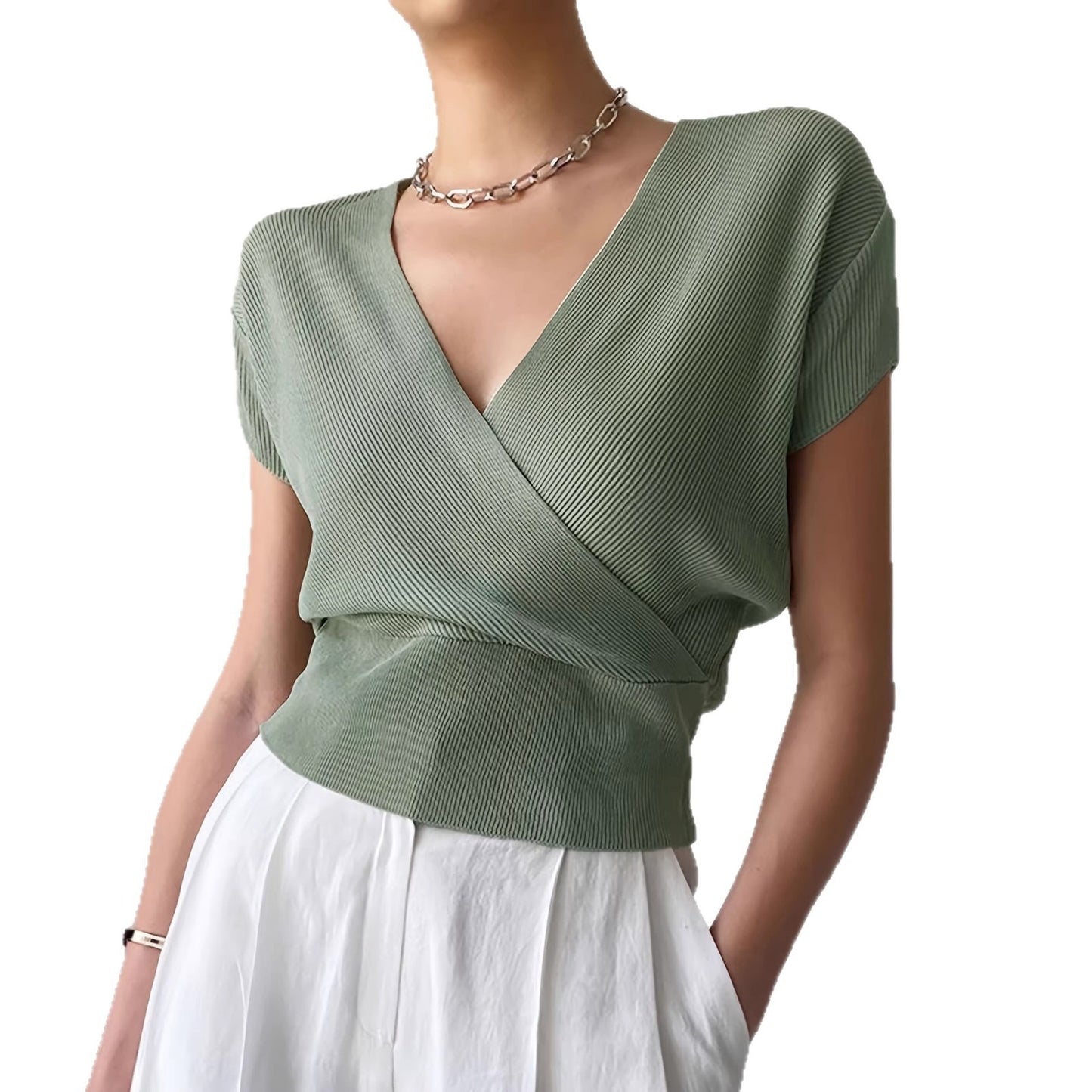 Women's Cross Knitted Sleeve High Waist Loose Women's Sweater