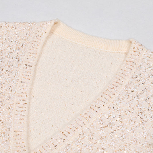 High Quality Sequined Knitted Long Sleeve Tops