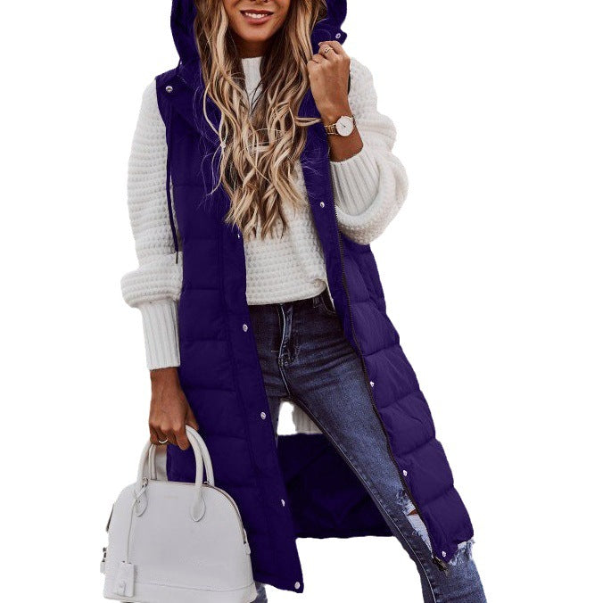 Women's Color Hooded Slim Fit Elegance Sleeveless Coats