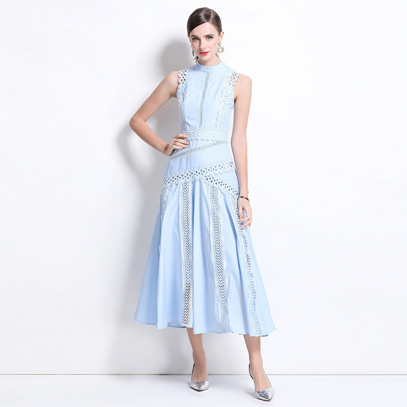 European Goods Lace Sleeveless Waist Dress Dresses