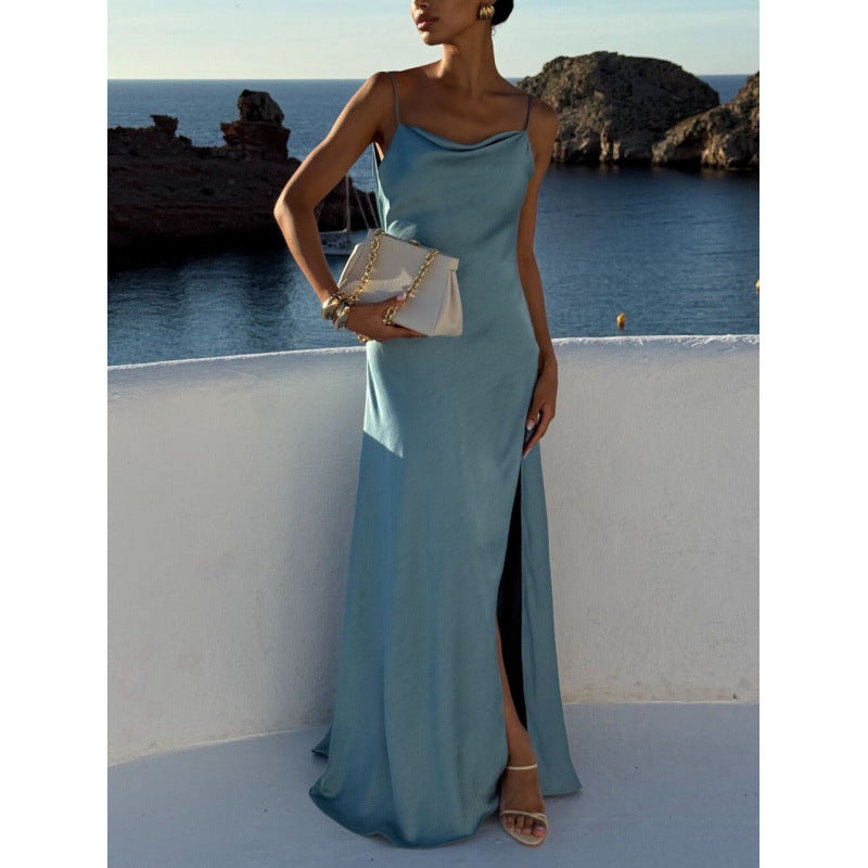 Elegant Sexy Solid Color Stitching Tied Slim Strap Dresses