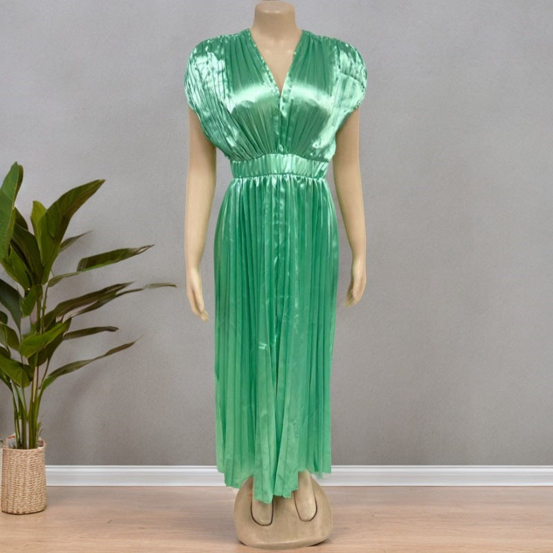 Elegant Women's Satin Pleated Invisible Zipper Dress