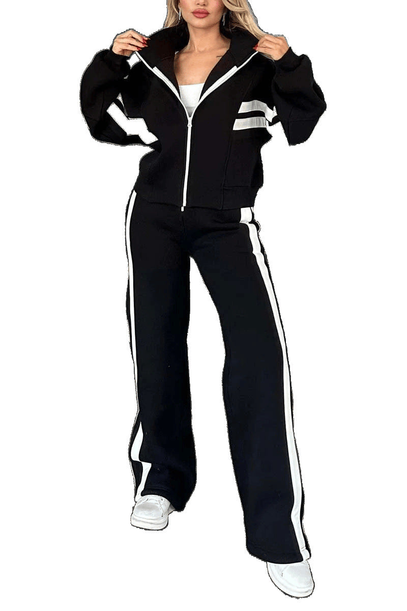 Women's Autumn Striped Zipper Leisure Sports For Suits