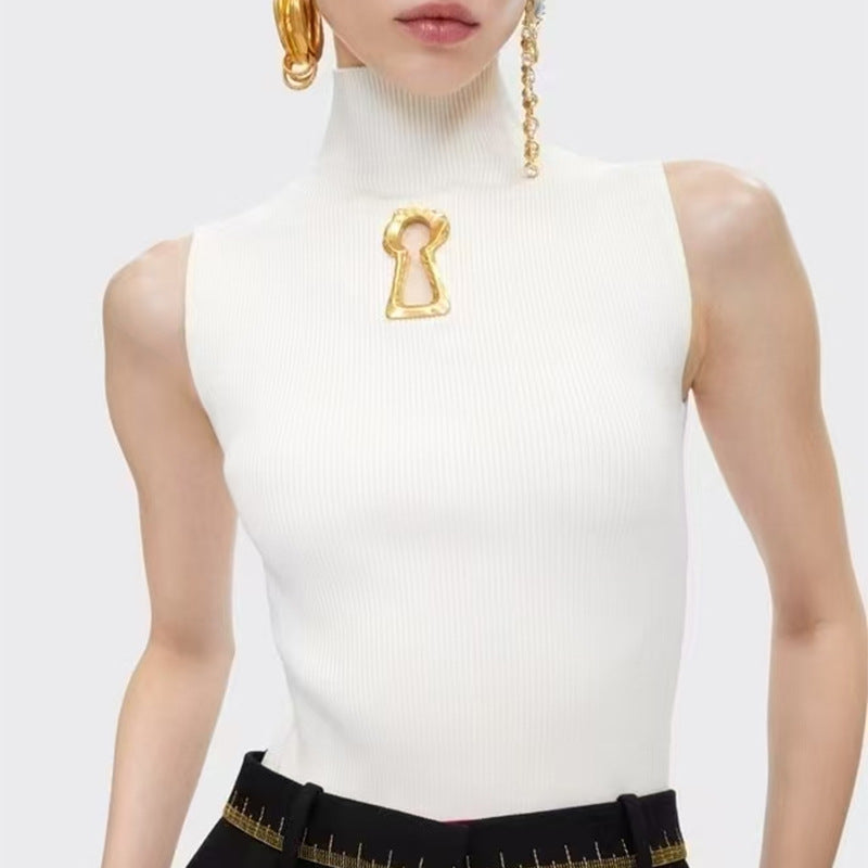 Women's French Simplicity Summer High-grade Temperament Commute Turtleneck Metal Blouses