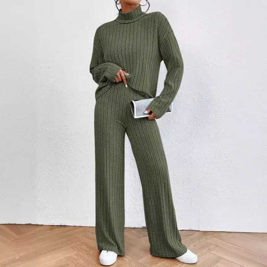 Women's Turtleneck Knitted Loose Trousers Two-piece Set Sweaters