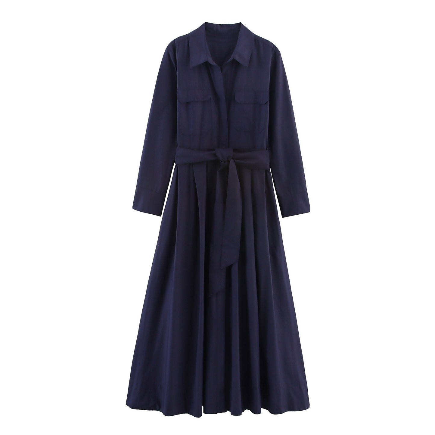 Women's Autumn Lapel Long Sleeve Pocket Shirt Dresses