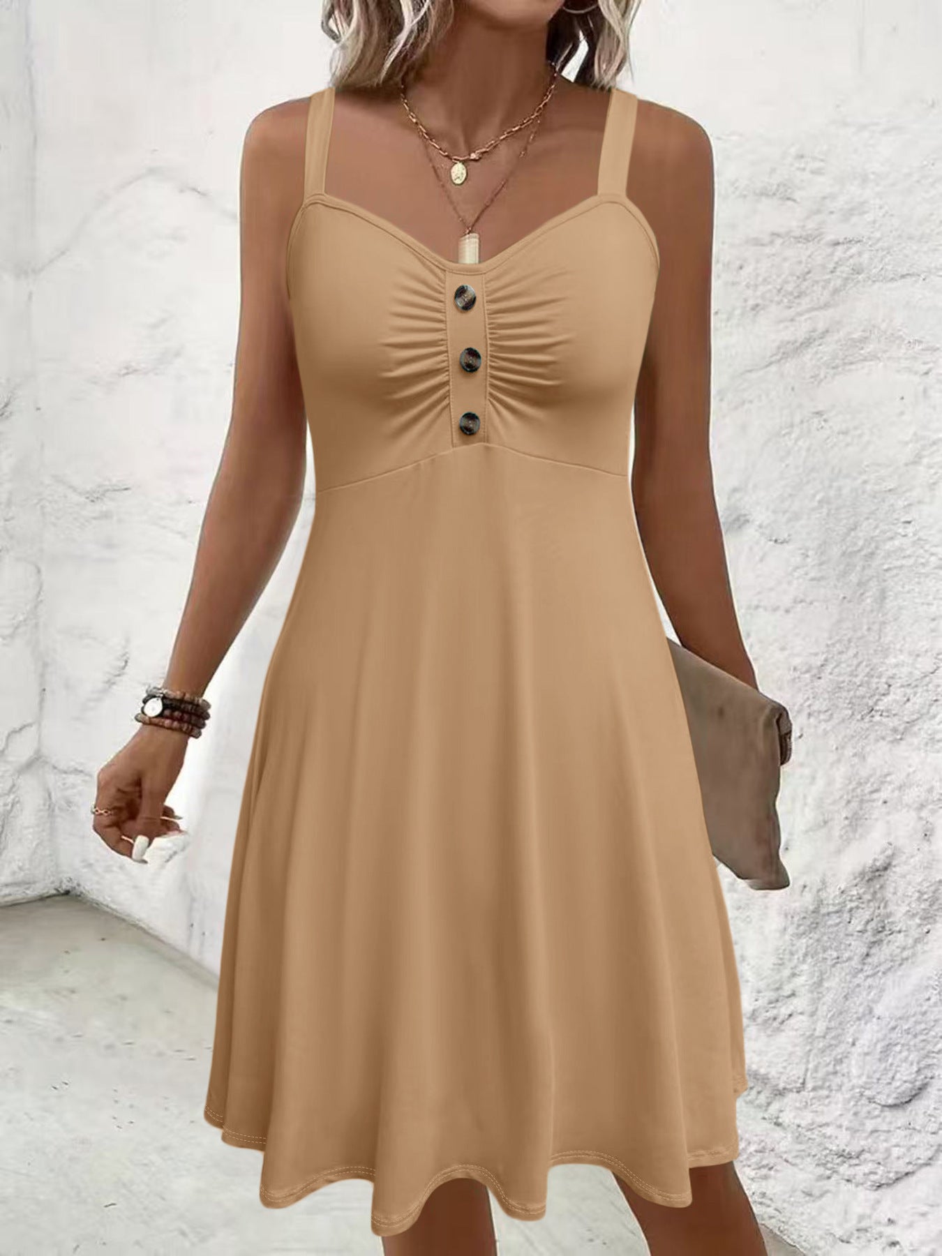 Knee-length Soft Loose Strap With Pockets Dress