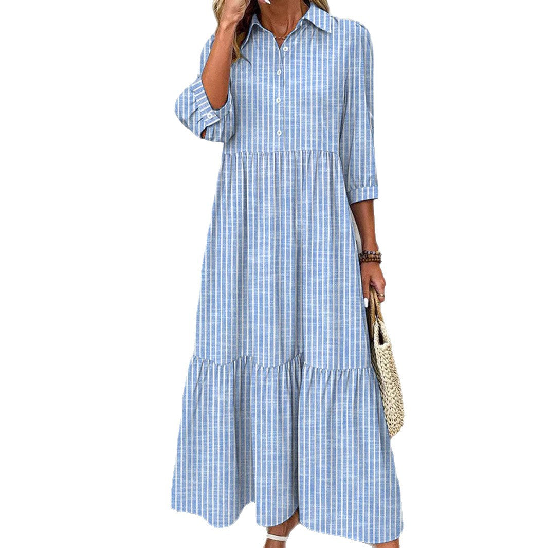 High Waist Geometric Casual Wide Swing Dresses