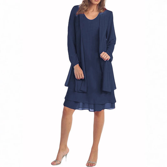Women's Spring Chiffon Stitching Long Sleeve Mid-length Dresses