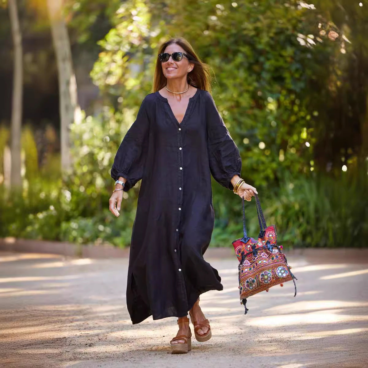 Women's Summer Cotton Linen Shirt Casual Commuter Style Dress