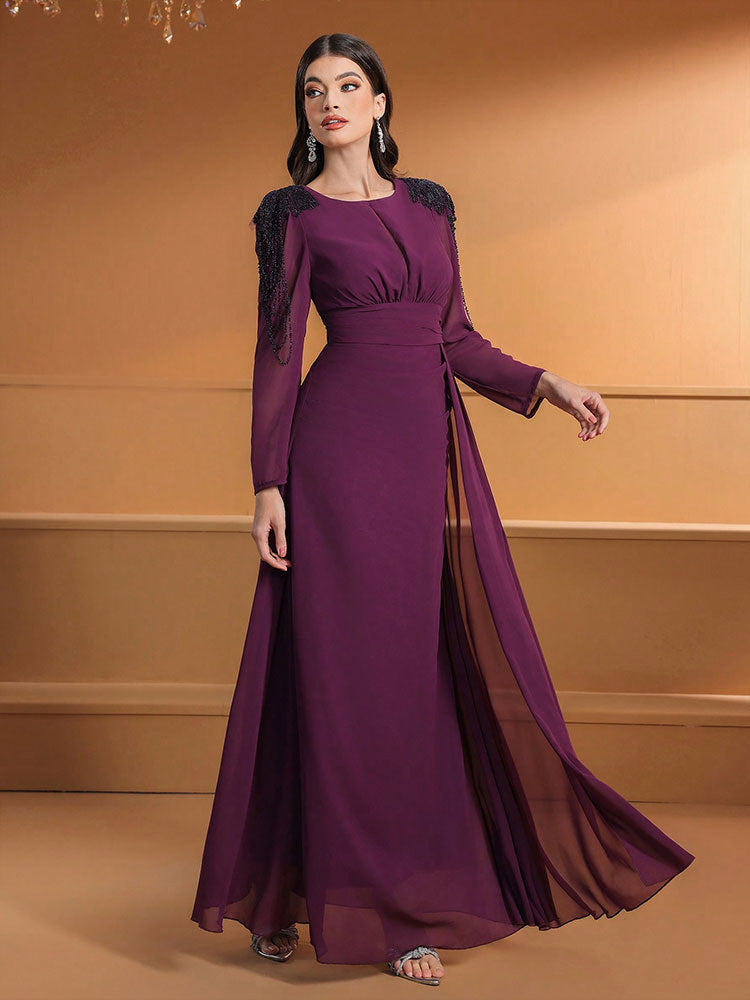 Round Neck Lantern Sleeve Dress Shake Flower Dresses