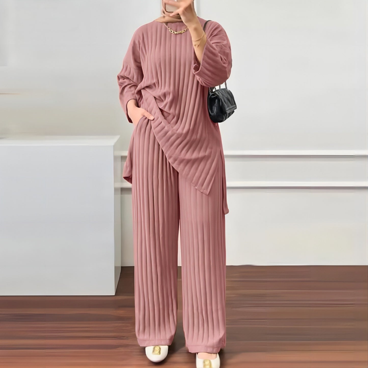 Women's Long Sleeve Wide Leg Solid Color Casual Suits