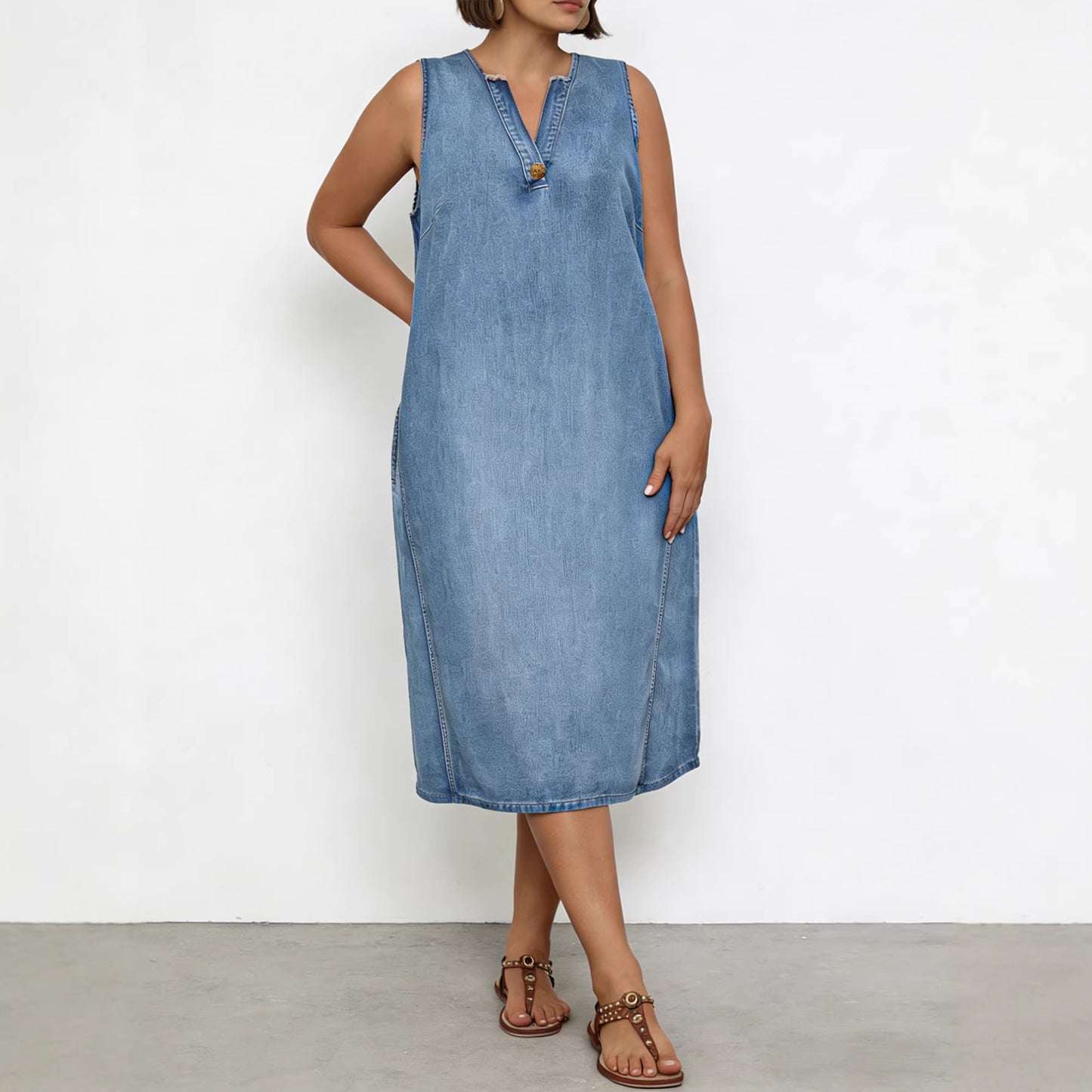 Women's Blue Washed Loose Slim Fit Casual Wild Vests