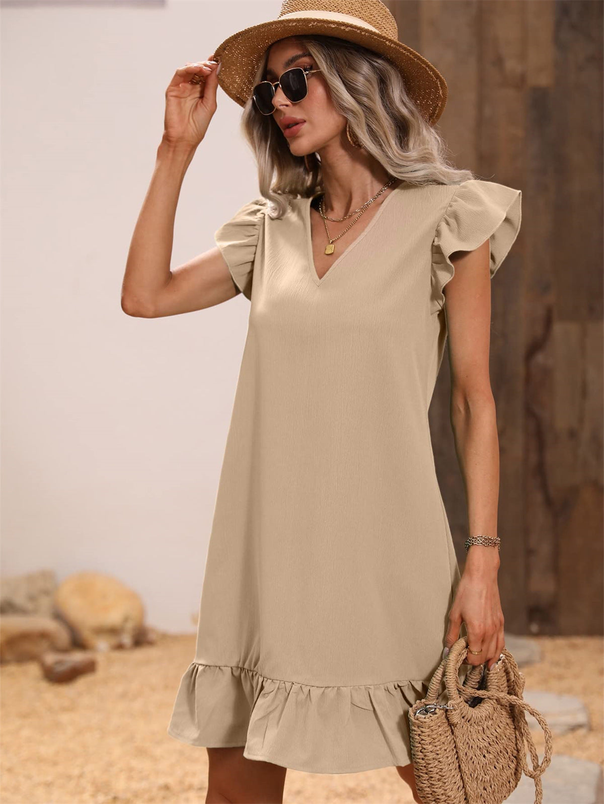 Women's Collar Ruffle Sleeve Loose Waist Dress Dresses