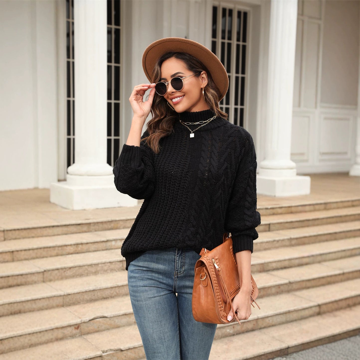 Unique Women's Spring Loose Mock Neck Sweaters