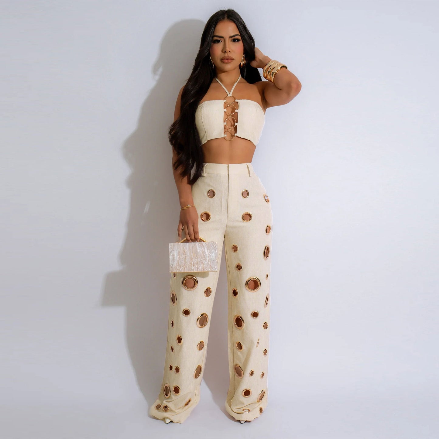 Sexy Hole Slim Fit Two-piece Nightclub Suits