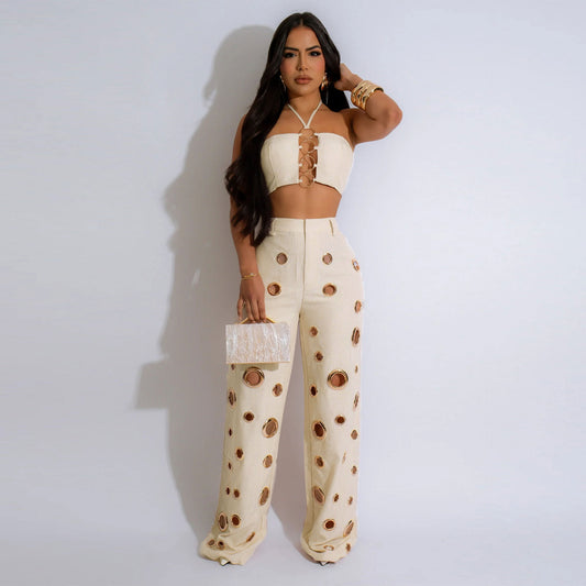 Sexy Hole Slim Fit Two-piece Nightclub Suits