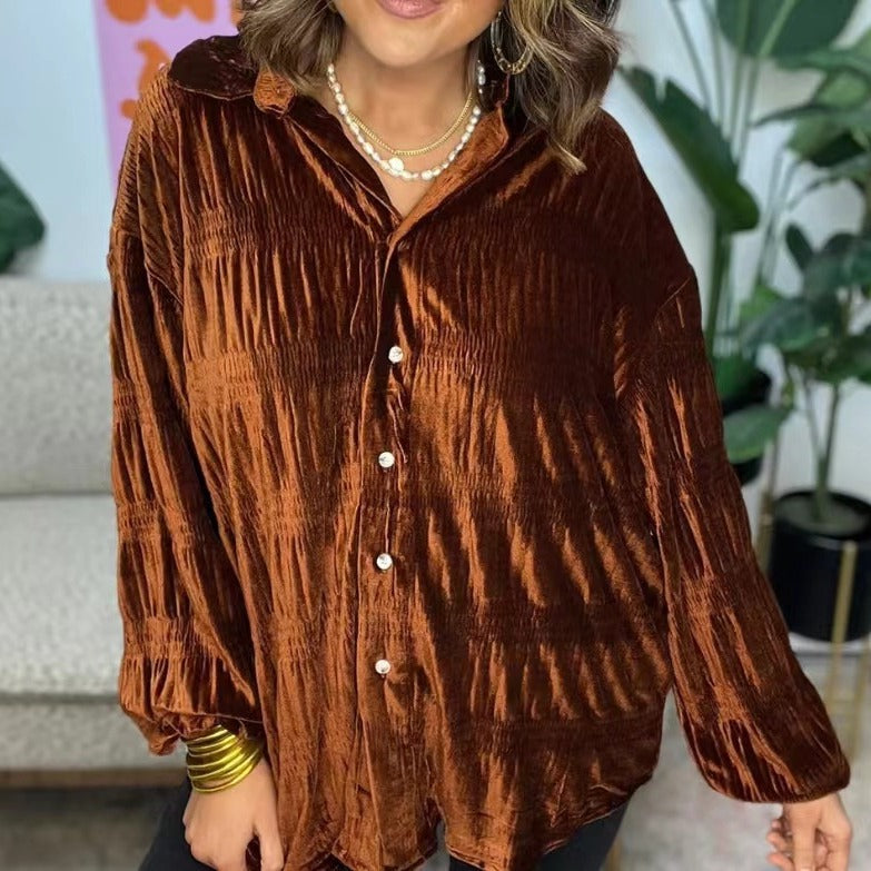 Women's Popular Veet Simple Loose Button Shirt Sweaters