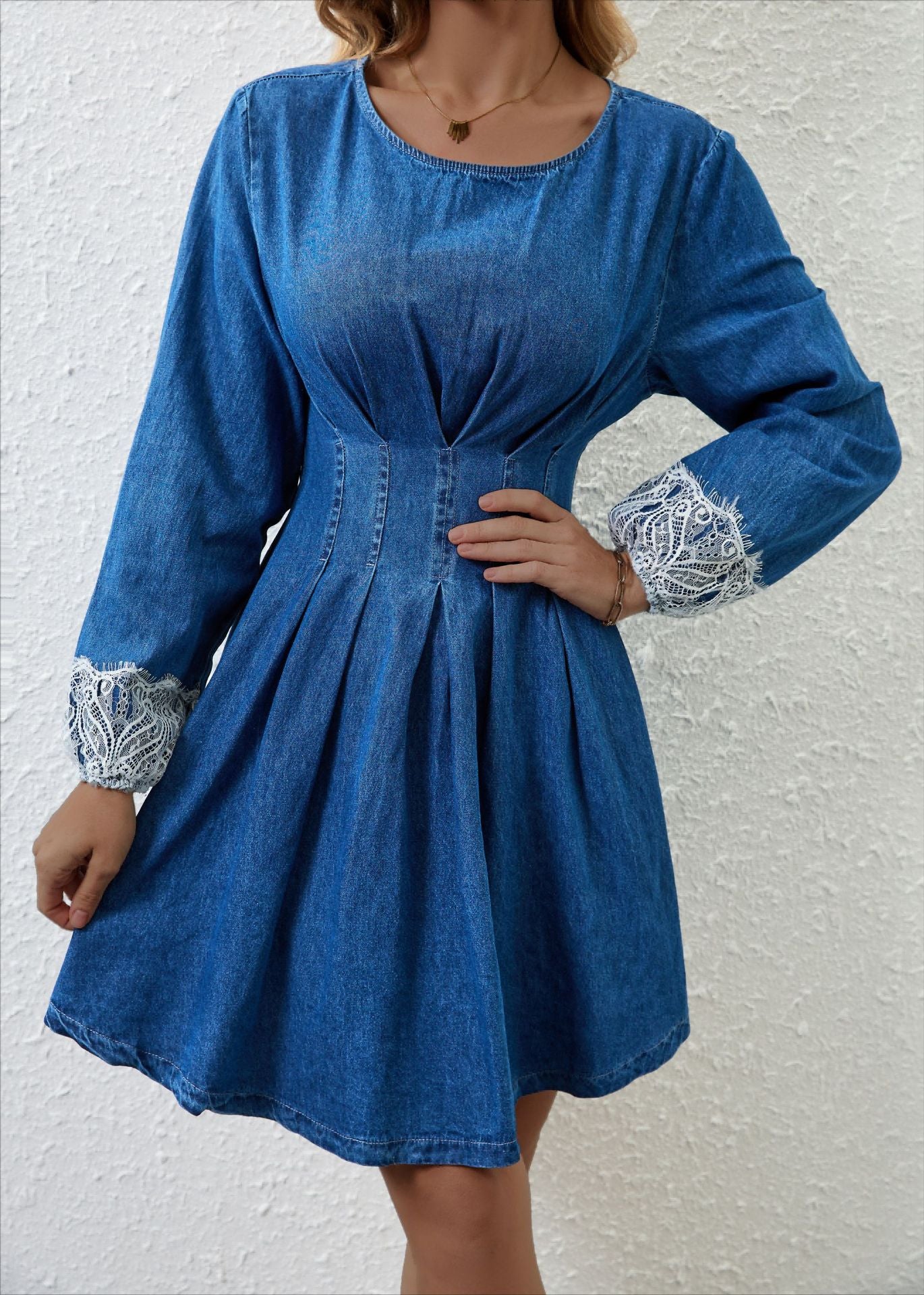 Women's Denim Long-sleeved Dress With Elegant Waist Dresses