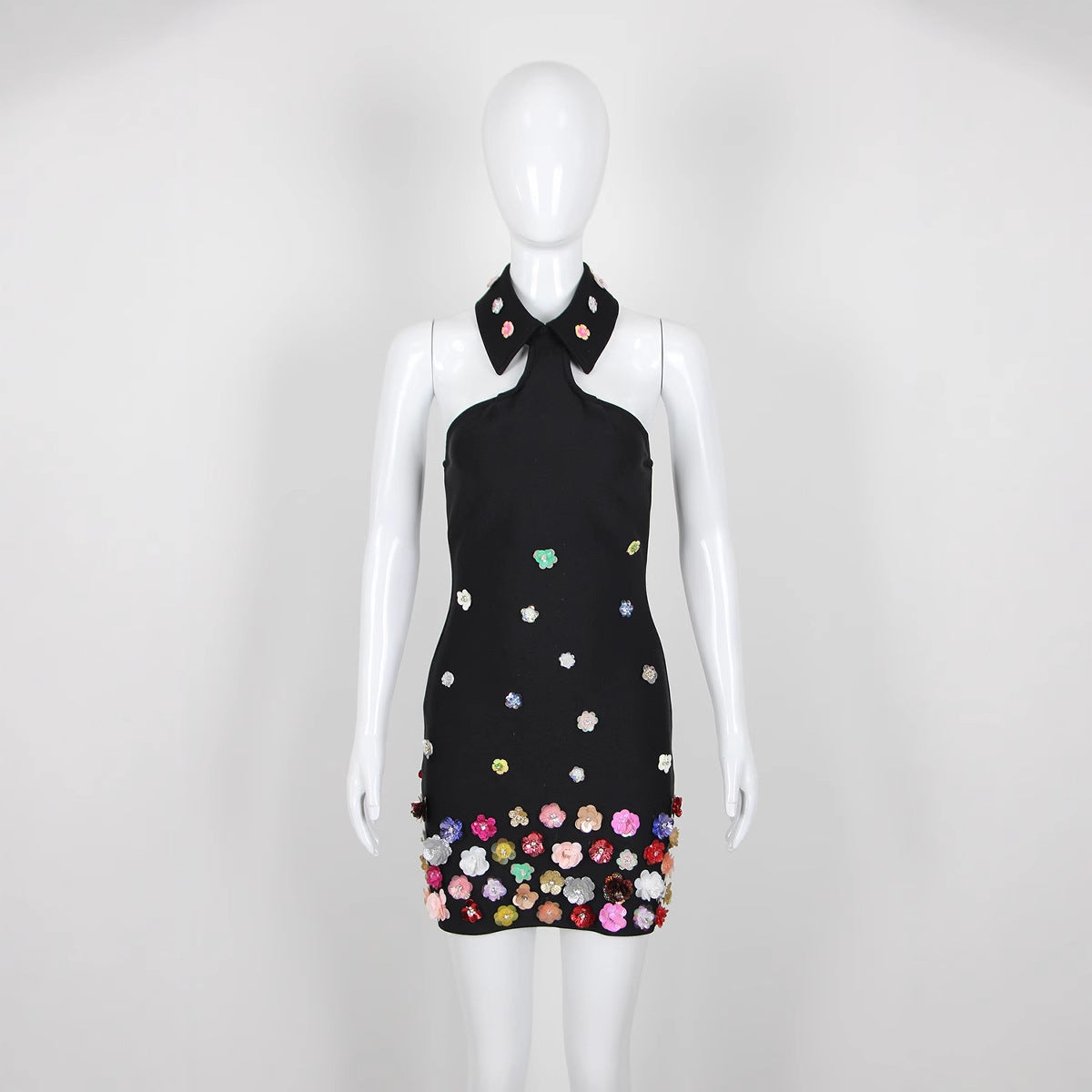 Women's Autumn Fashion Halter Colorful Flower Bandage Dresses
